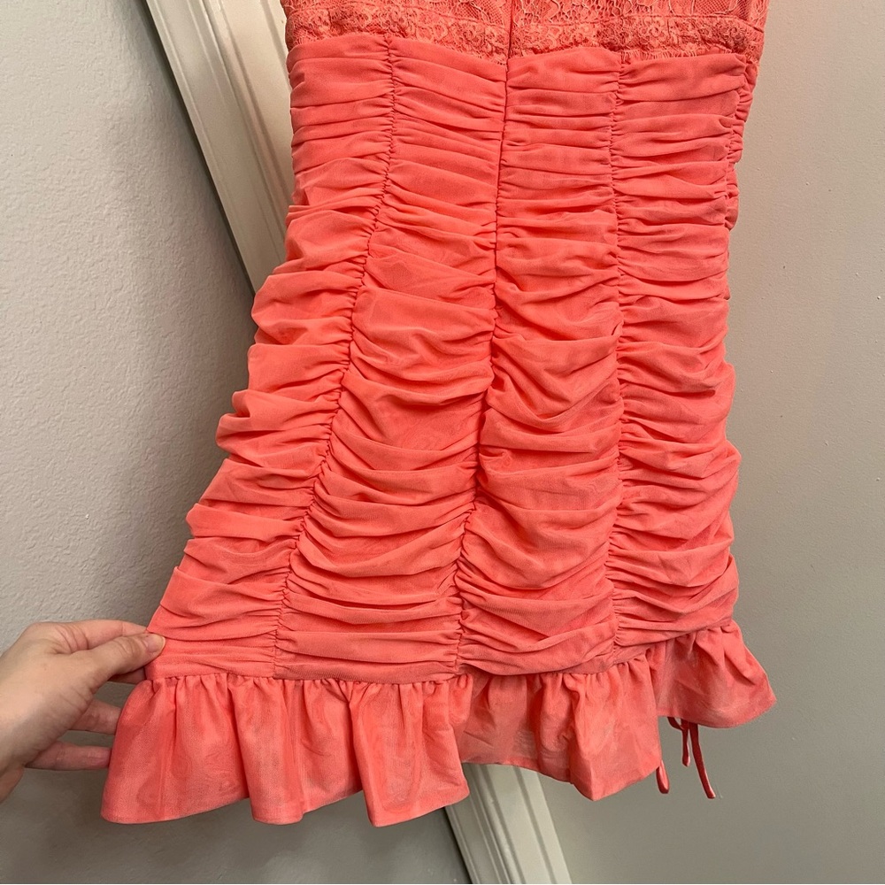 Mistress Rocks Coral Lace Ruched Mini Dress Small - Picture 10 of 12